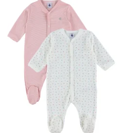 Petit Bateau Natdragt - 2-pak - Hvid/Rosa m. Hjerter/Striber
