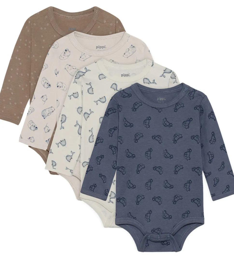 Pippi Baby Bodyer l/æ - 4-pak - Flint Stone