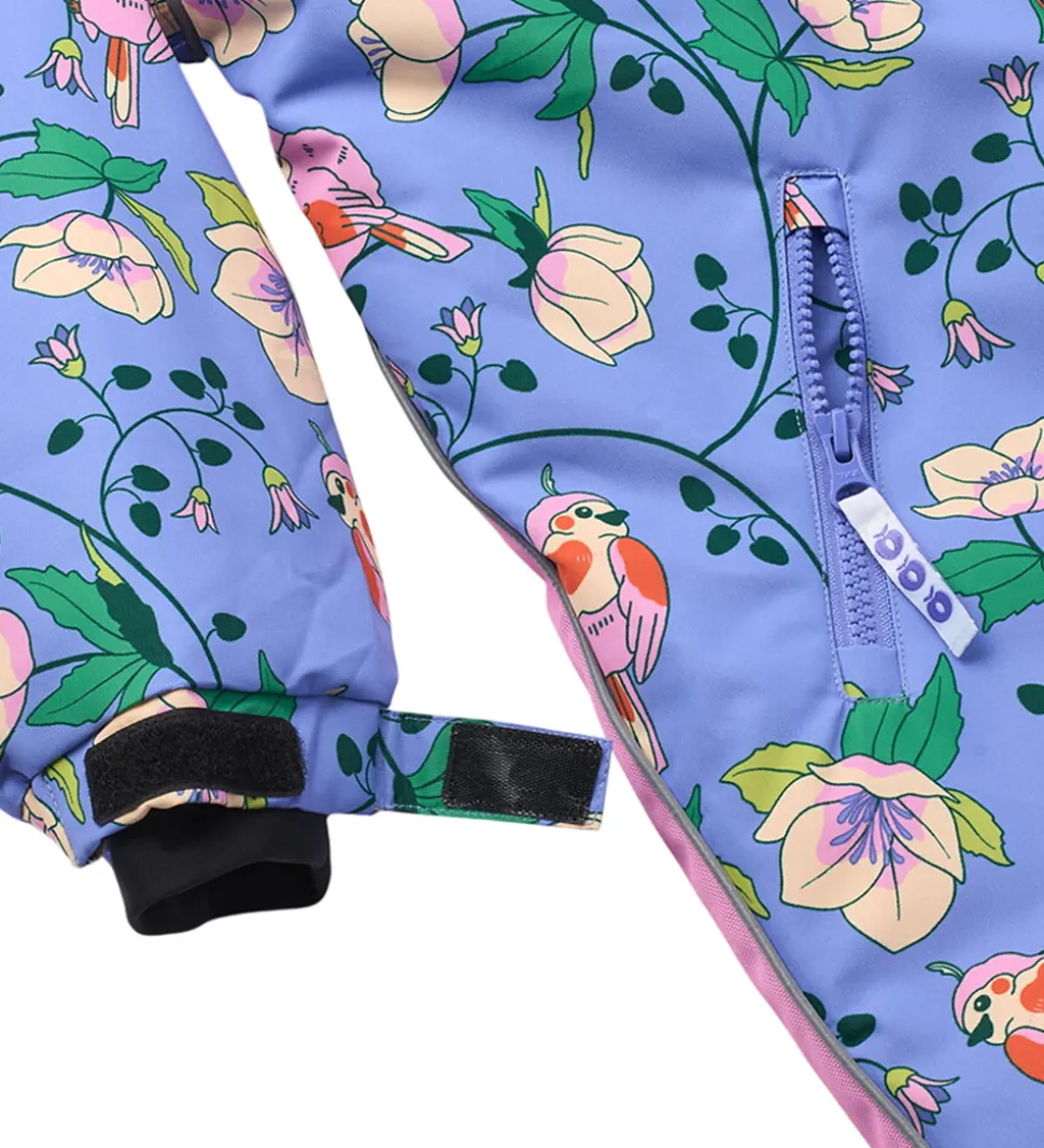 Småfolk Flyverdragt - Purple Delight m. Fugle/Blomster