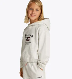 Tommy Hilfiger Hættetrøje - Cropped - Sequin Flag - Snow White H