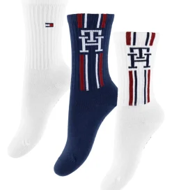 Tommy Hilfiger Strømper - 3-pak - Hvid/Navy m. Striber