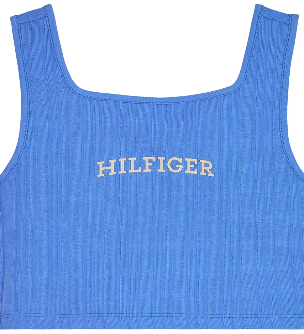 Tommy Hilfiger Top - Cropped - Rib - Blue Spell m. Hvid